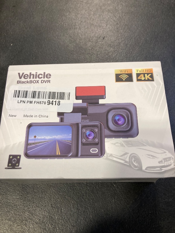 Photo 1 of 3 Channel 4K Dash Cam with 5GHz WiFi & APP Control, 4K+1080P+1440P Dash Cam Front and Rear Inside with 64GB Card, Dash Camera for Cars with Night Vision, Loop Recording, 24H Parking Mode, G-Sensor