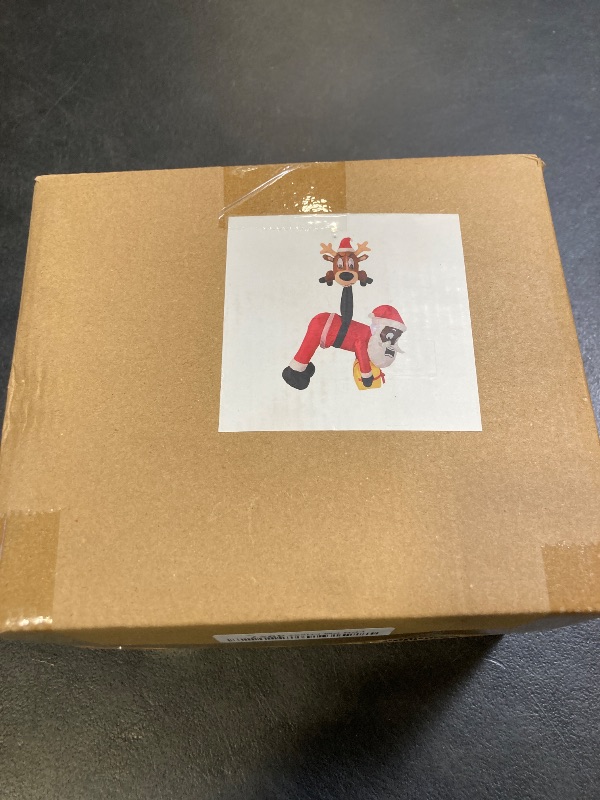 Photo 1 of 6 Ft Christmas Inflatable Reindeer & Climbing Black Santa Claus, Funny Hanging Outdoor Decoration with Built-in LED Light, Christmas Blow Up Yard Decor for Beam Roof Tree Indoor Home Party Lawn Decor