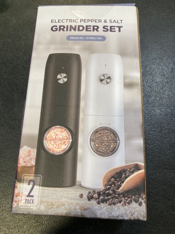 Photo 1 of 2 Packs Electric Salt and Pepper Grinder Set, USB Rechargeable, Automatic Mill Adjustable
