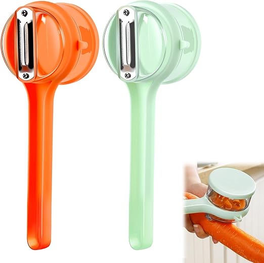 Photo 1 of 2PCS Vegetable peelers for kitchen with Box Storage, Potato Peeler, Fruit Carrot Veggie Peelers,2-in-1 Multifunctional Veggie Fruit Peeling Tool, office and camping(Green+Orange)
