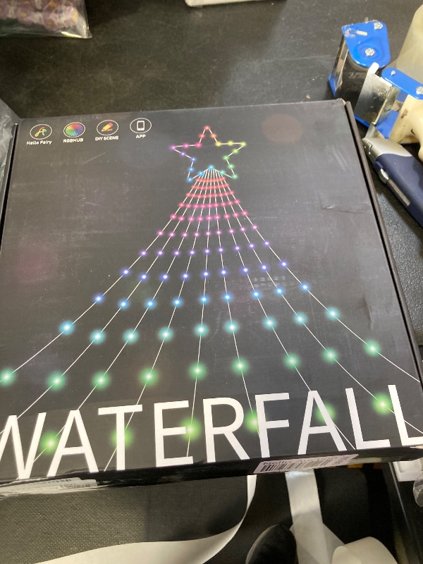 Photo 1 of 16.4FT Smart RGB Christmas Waterfall Lights with Star, APP & Remote Control, DIY Custom Light Show & Music Sync, Timer, 245 LEDs Color Changing Outdoor Decor for Xmas, Yard, Party