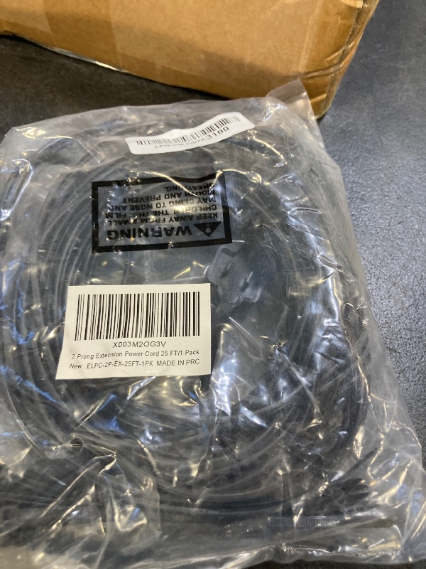 View 2 of 2 Prong Extension Power Cord 25 FT, Elecan US AC Male to Female Power Cable 125V 10A ETL Listed Outlets for NEMA 1-15P to NEMA 1-15R with Waterproof Safety Plug Cap+ Ties- Polarized