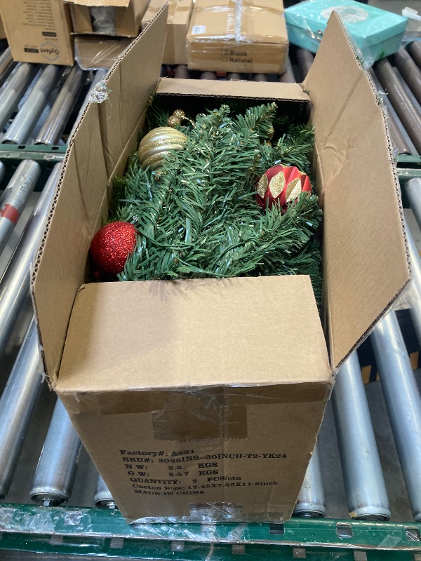 Photo 1 of 2 Pack Prelit Outdoor Christmas Tree 30 Inch, Remote Control Battery Operated with 100 Warm White Multi-Color Changing LED Lights, Small Pre-Decorated Green Xmas Tree for Pathway, Porch