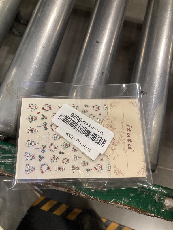 Photo 1 of 2 Sheets 5D Embossed Christmas Nail Stickers Self-Adhesive Winter Nail Art Stickers Gold Silver Christmas Tree Bow Holly Snowflake Wreath with Rhinestones Designs Xmas Nail Decals for Women Manicure