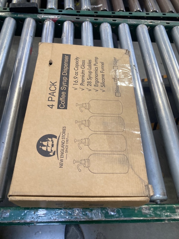 Photo 1 of 16.9 oz (500 ml) Coffee Syrup Dispenser Set- 4 Glass Bottles with Gold Pumper and Syrup Labels - Precise Dispensing and Stylish Addition to Coffee Shop, Cafe or Home Bar