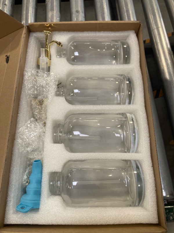 Photo 1 of 16.9 oz (500 ml) Coffee Syrup Dispenser Set- 4 Glass Bottles with Gold Pumper and Syrup Labels - Precise Dispensing and Stylish Addition to Coffee Shop, Cafe or Home Bar