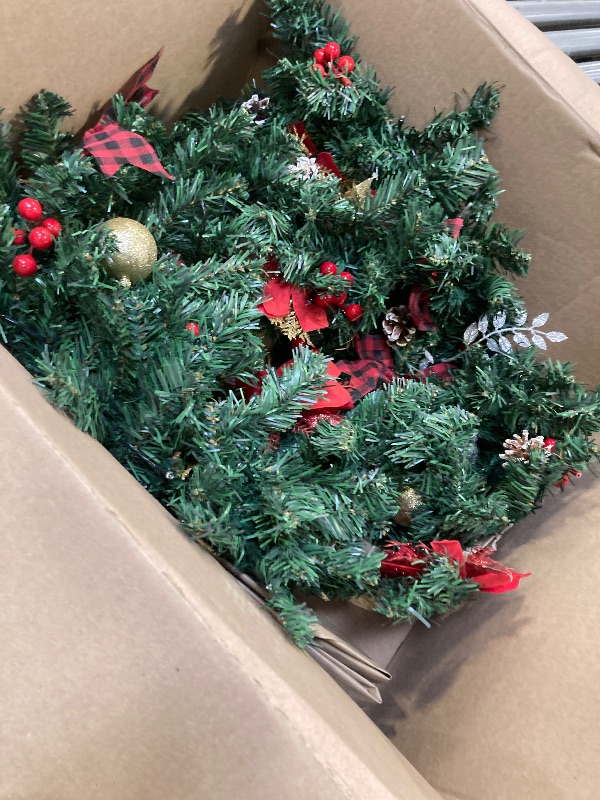 Photo 1 of 9FT Christmas Garland Decorations, Pre-Lit Christmas Garland with 60 LED Lights, Garlands for Mantle with Pine Cones, Flower, Berries, Bows, Ball, Leaves, Indoor & Outdoor Christmas Decor