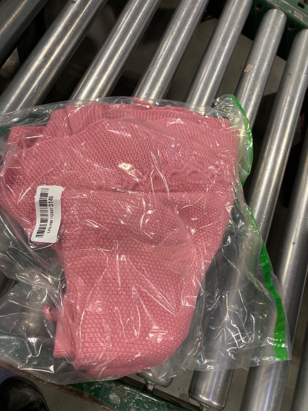 Photo 1 of 36 Inch Christmas Tree Skirt, Chunky Rustic Twisted Woven Round Tree Skirt with Tie Closure for Family Gatherings, Holiday Parties, Christmas Decorations (Pink)