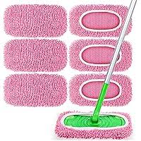 Photo 1 of 6 Pack Reusable Mop Pads Compatible with Swiffer Sweeper, Chenille Mop Refill Pads, Dry & Wet Mopping Cloths for Floor Cleaning -Pink