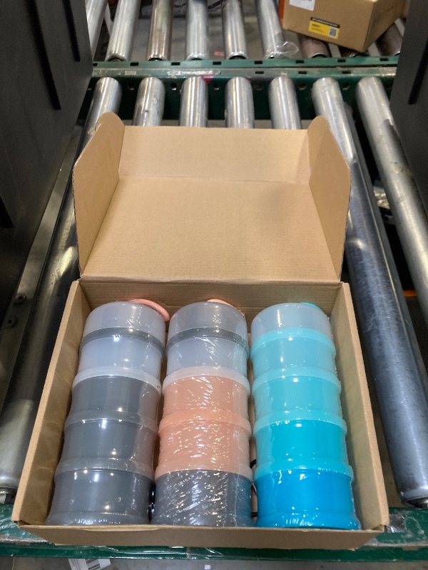 Photo 1 of 3 Pcs Protein Powder Travel Container 4-Layer Stackable Formula Container to Go Rotationally Locked Protein Powder Storage Container with Carabiner Key Formula Dispenser on The Go for Travel, Fitness