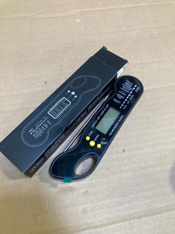Photo 1 of Instant Read Meat Thermometer, Fast and Accurate Digital Food Thermometer with Magnet, Backlight, Waterproof for Cooking, BBQ, Grilling, Baking, Smoker, Candy Making (Black)
