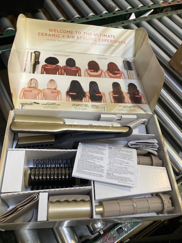 Photo 1 of Shark Glam Ceramic & Powerful Air Styling & Drying System, with Silki Straightener & Shark Glossi Air Glosser, for Drying, Curling, Straightening & Glossing, Gold, HD6051S (Straight & Wavy Hair)