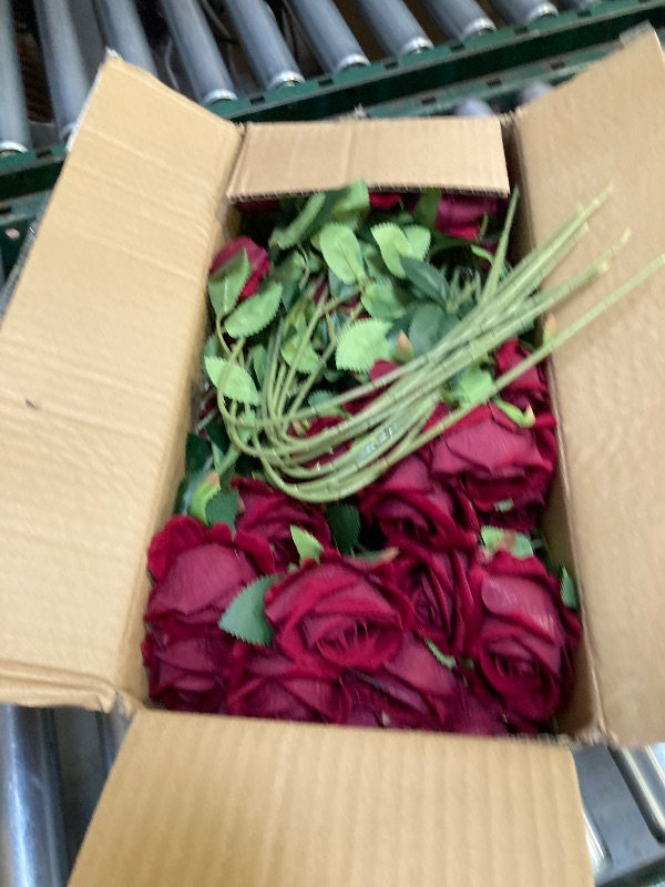 Photo 1 of 60 Pcs Artificial Roses Bulk Velvet Silk Red Rose Burgundy Roses for Wedding Centerpieces Bridal Bouquet Mohter's Day Valentine's Day Christmas Home Decor (60, Burgundy)