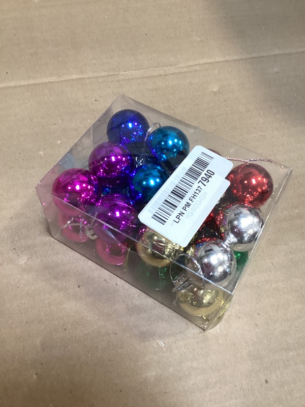 Photo 1 of 24 Pack 1.2 inche Multicolor Mini Glitter Ball Balls Set of 8 Color Miniature Rustic Christmas Tree Ornaments Mini Christmas Tree Decorations for Small Trees