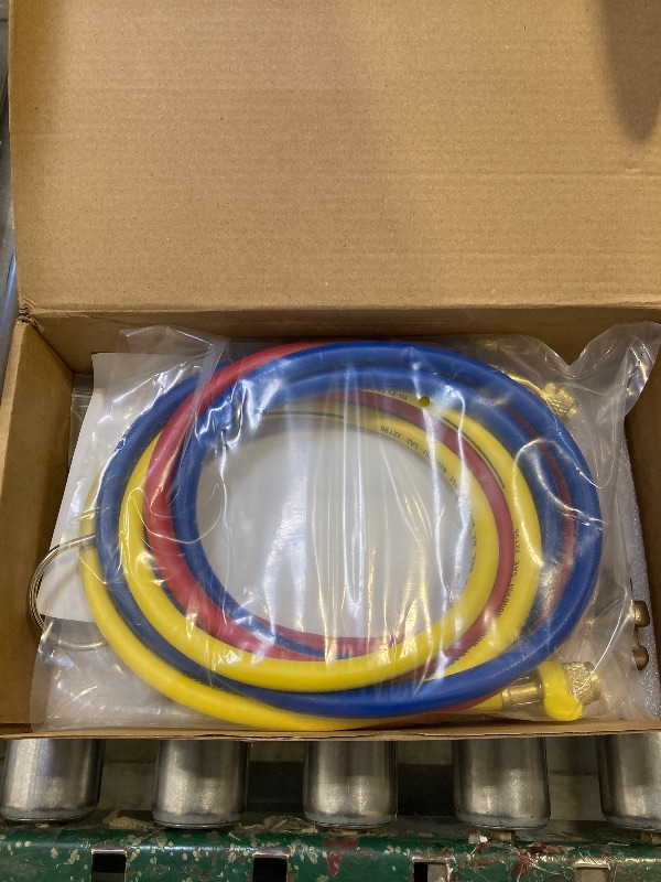 Photo 1 of 2026 Upgrade 42004 Test and Charging Manifold with 3-1/8" (80 mm) Gauges, for R-22/404A/410A, 1/4" Standard Flare Fitting, HVAC Color-Coded Gauges with 60" Hoses, 2-Valve, HVAC Manifold Set