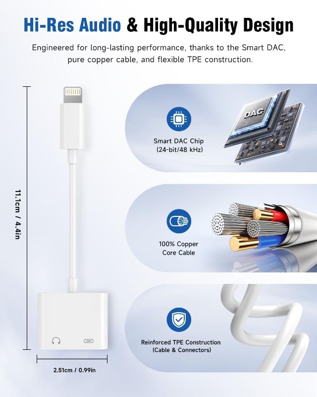 Photo 1 of [Apple MFi Certified] iPhone Headphones Splitter Adapter,2 in 1 Lightning to 3.5mm Headphone Aux Audio+Charge Jack Adapter Dongle Splitter Compatible with iPhone14/13/12/11/SE/XS/XR/X/8/7 