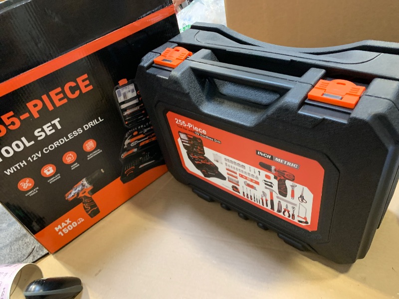 Photo 1 of 255-Piece Tool Set - Tool Kit with 12V Cordless Drill Driver, Toolbox Storage Case with Drawer, General Household Drill Set for DIY Projects, Home Repairs, Handyman
