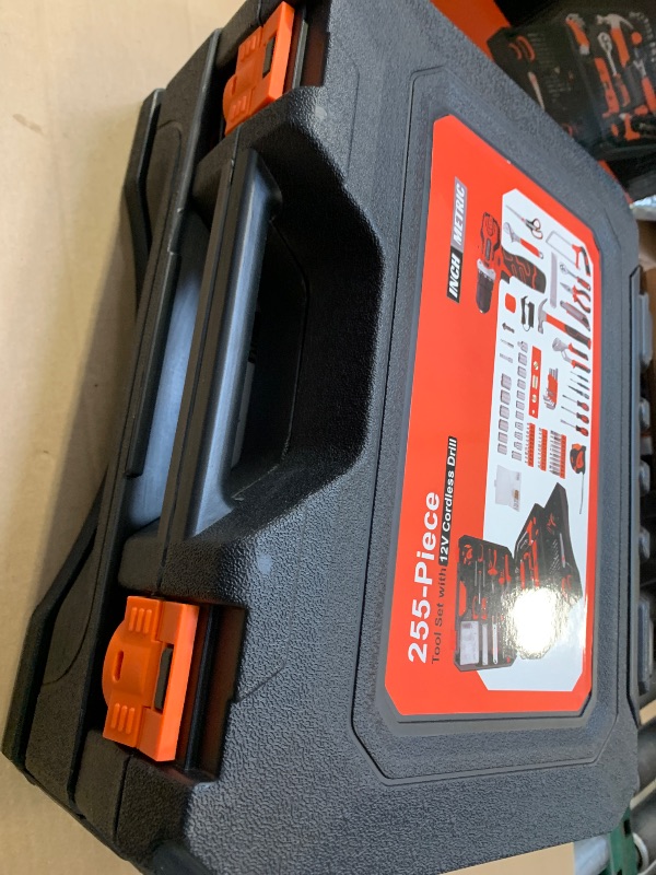 Photo 1 of 255-Piece Tool Set - Tool Kit with 12V Cordless Drill Driver, Toolbox Storage Case with Drawer, General Household Drill Set for DIY Projects, Home Repairs, Handyman