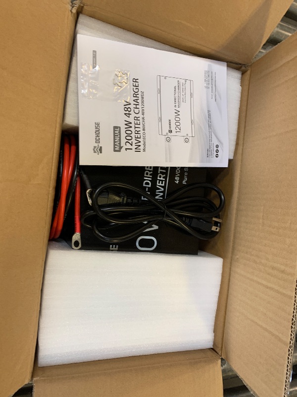 Photo 1 of ** SELLING FOR PARTS--- Shuts down under light usage.** DC HOUSE 1200W Pure Sine Wave Inverter Charger, 48V DC to 110V/120V AC, 2-in-1 Inverter & 48V 15A Battery Charger, Dual AC Outlets, for Golf Cart Battery, Solar, Home Backup & Off-Grid Power