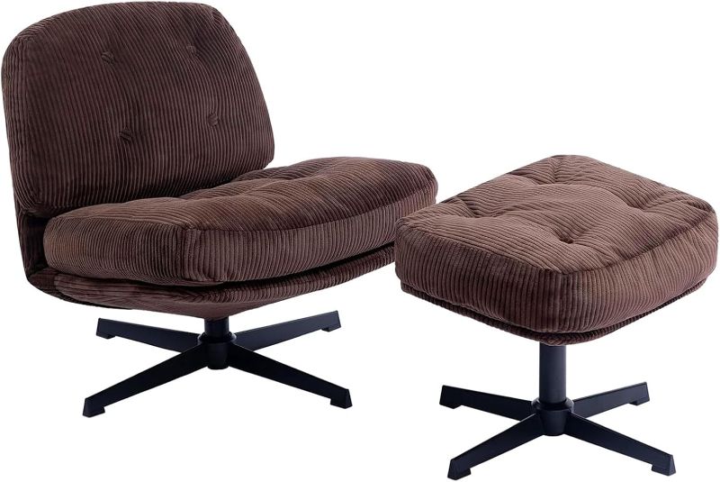 Photo 1 of HollyHOME Modern 360°Swivel Accent Chair, Upholstered Comfy Reading Chair, Fabric Lazy Chair with Soft Cushion, Metal Frame Lounge Sofa Chair for Living Room, Bedroom, Balcony, BEIGE