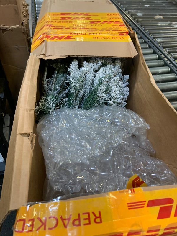 Photo 1 of 6.5 Ft Pre- Snow Flocked Christmas Tree Spruce with Remote Control, 270 Warm White Multi-Color Changing LED Lights, Artificial Hinged/Feel Real/Realistic for Home, Dual Color LED