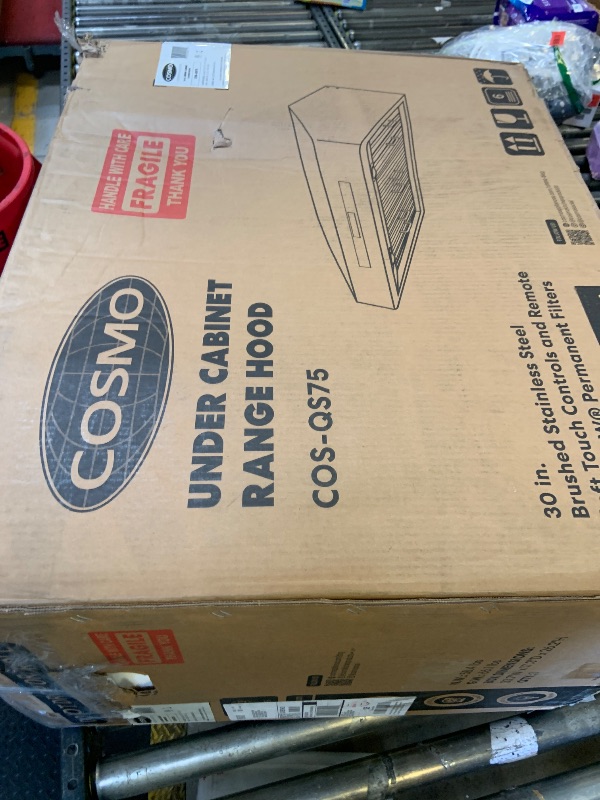 Photo 1 of LOOSE HARDWARE, POSSIBLE MISSING PIECES*******************Cosmo 30 in. Haven Collection 500 CFM Ducted Under Cabinet Range Hood, Touch Controls, LED Lights, Stainless Steel COS-QS75
