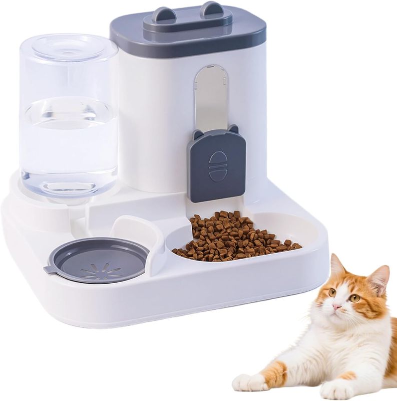 Photo 1 of Gravity Cat Feeder and Water Dispenser, 2 in 1 Automatic Cat Feeder, 2 Pack Large Capacity Self Feeding for Small Medium Dog Puppy Kitten Grey
