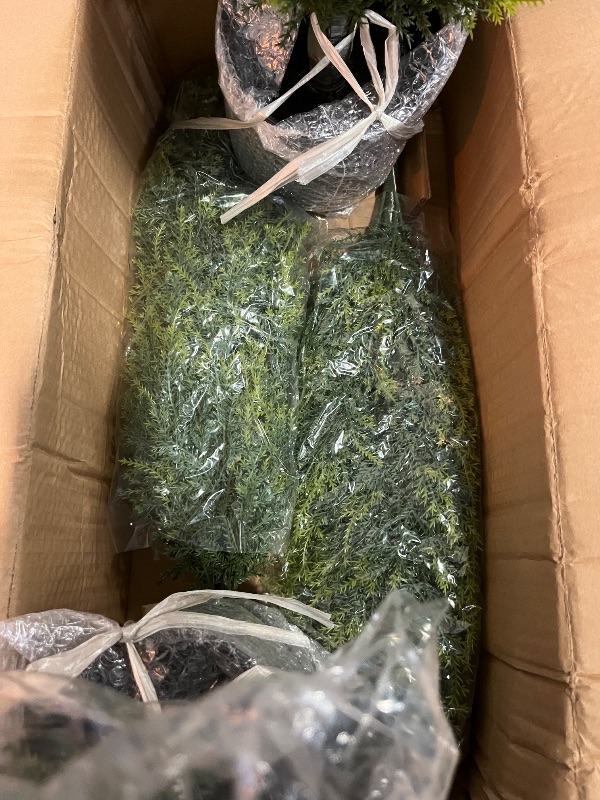 Photo 1 of 3ft Artificial Topiary Trees Artificial Cedar Trees UV Resistant Bushes Potted Set of 2 Faux Shrubs for Outdoor Indoor Front Porch Garden
