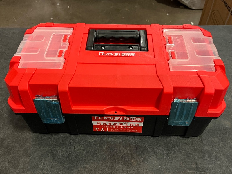 Photo 1 of MAXPOWER 16-Inch Tool Box, Three-Layer Folding Plastic Storage Toolbox, Multi-Function Organizer with Tray and Dividers, Tools Box with Stainless Steel Lock
