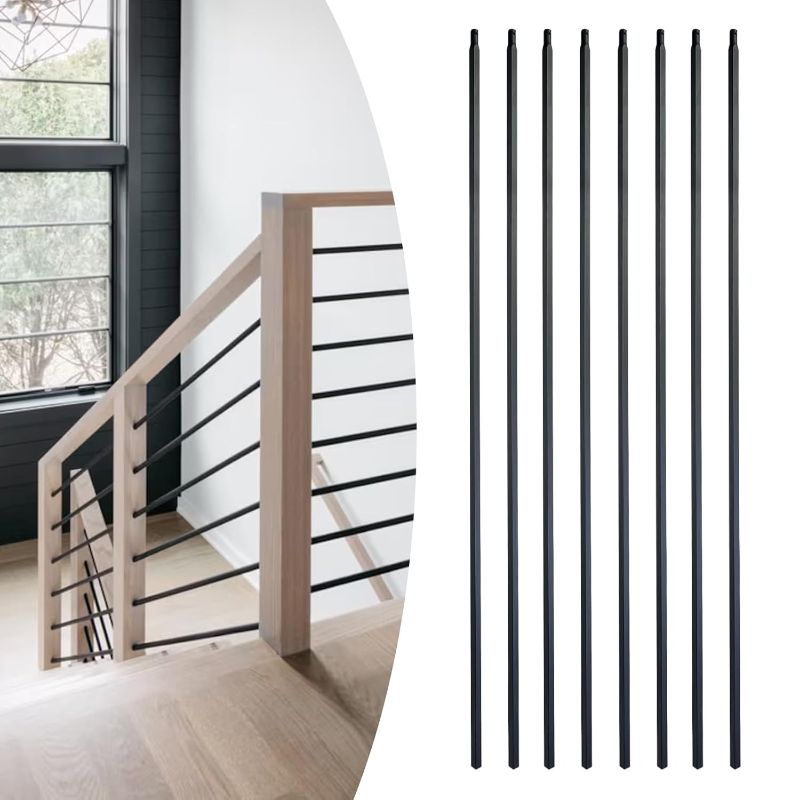 Photo 1 of BLCGZHL 10 Pack Balusters for Staircase Interior 44" - 1/2" Iron Square Metal Balusters Hollow Straight Stair Spindles Satin Black Staircase Baluster ASN001-2