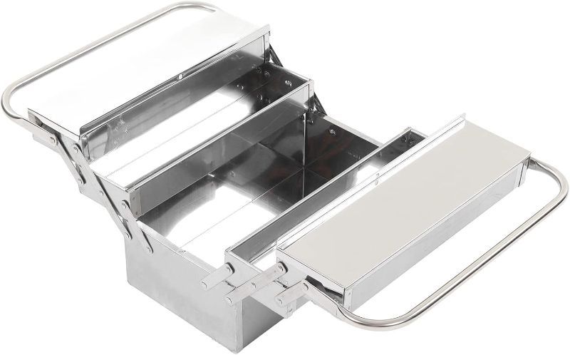 Photo 1 of Portable Cantilever Tool Box Metal Folding Auto Maintenance Storage Organizer Stainless Steel 3 Layer 5 Tray Cantilever for Home and Auto Repair Folding Metal Toolbox (420)
