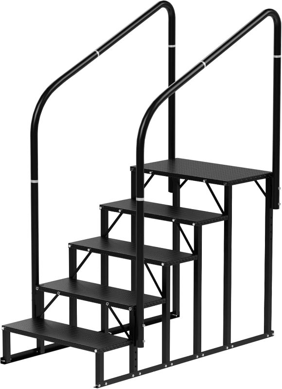 Photo 1 of RV Steps, 5-Steps RV Stairs with Handrail Hot Tub Steps Camper Steps, Non-Slip Steps Outdoor Stairs for RV, Trailer, Mobile Home Stairs, Outdoor Spa