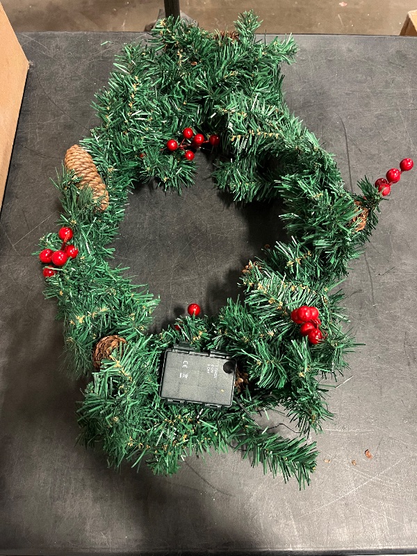 Photo 1 of Craftsatin 5 Pcs Pre Lit Artificial Christmas Wreath and Garland with Lights Set, 4ft Xmas Entrance Trees with 120 LED Light, 18ft Lighted Garlands and 24'' Wreath for Outdoor Christmas Decoration
