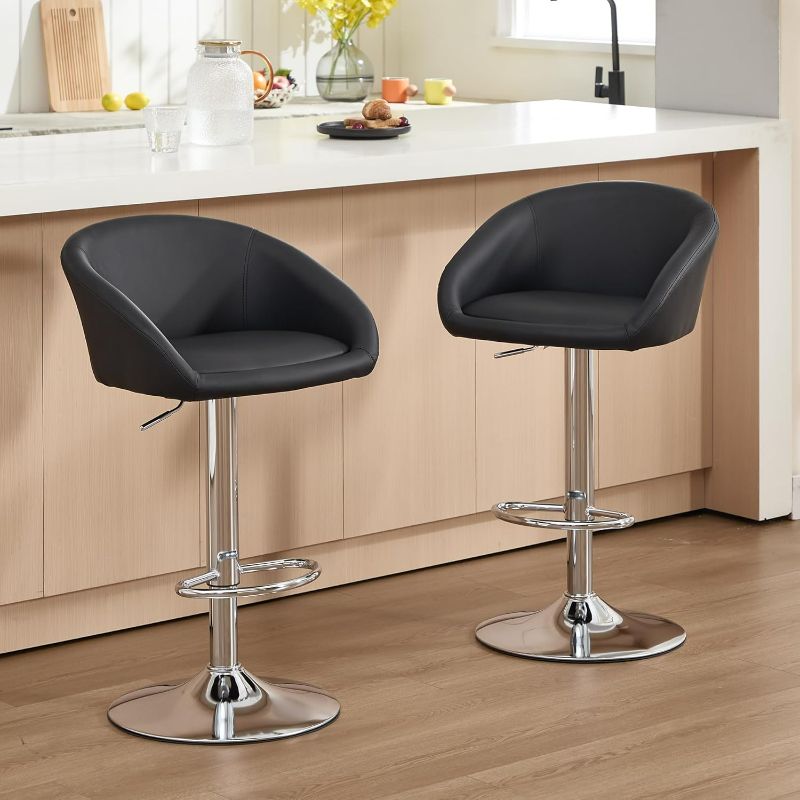 Photo 1 of Tov Furniture Reagan Adjustable Upholstered Stool (Black and Silver) -2 Pack
