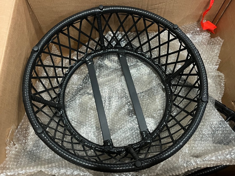 Photo 1 of KROFEM 46" Giant Oversized Ergonomic Rattan Papasan Chair with Soft Thick Cushion for Adults, Fluid 360° Swivel, Waterproof, Black Frame with Beige Cushion
