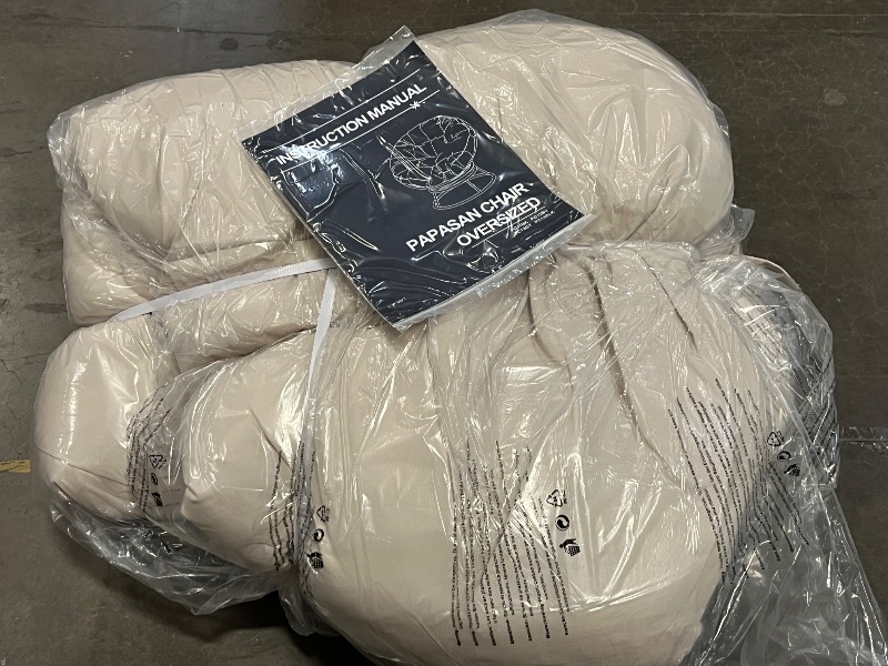 Photo 1 of KROFEM 46" Giant Oversized Ergonomic Rattan Papasan Chair with Soft Thick Cushion for Adults, Fluid 360° Swivel, Waterproof, Black Frame with Beige Cushion
