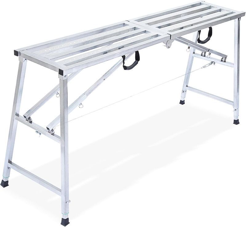 Photo 1 of Dual Support Adjustable Scaffolding Platform with 800 lb Duty Rating, Steel Step Ladder, Portable Folding Work Platform for RV Cleaning High Painting Walls, Drywall, Decorating (180 CM)
