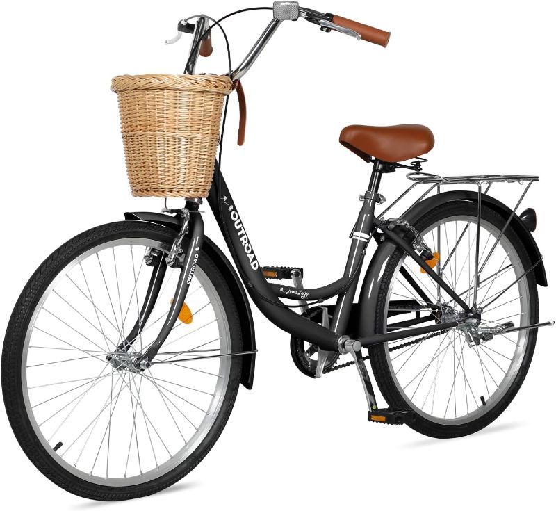Photo 1 of *Similar* Max4out Women's Beach Cruiser Bike, Womens Bicycle with Rattan Front Basket, 24 & 26 Inch Comfort Bikes with Adjustable Seat and Dual V-Brake
