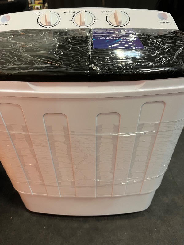 Photo 1 of Erivess Portable Twin Tub 18lbs Washing Machine with Drying Rack and 10 Hangers, 11lbs Washer Mini Compact Laundry Machine with 7lbs Spinner, Semi-automatic Washer Combo for Dorms, Apartment
