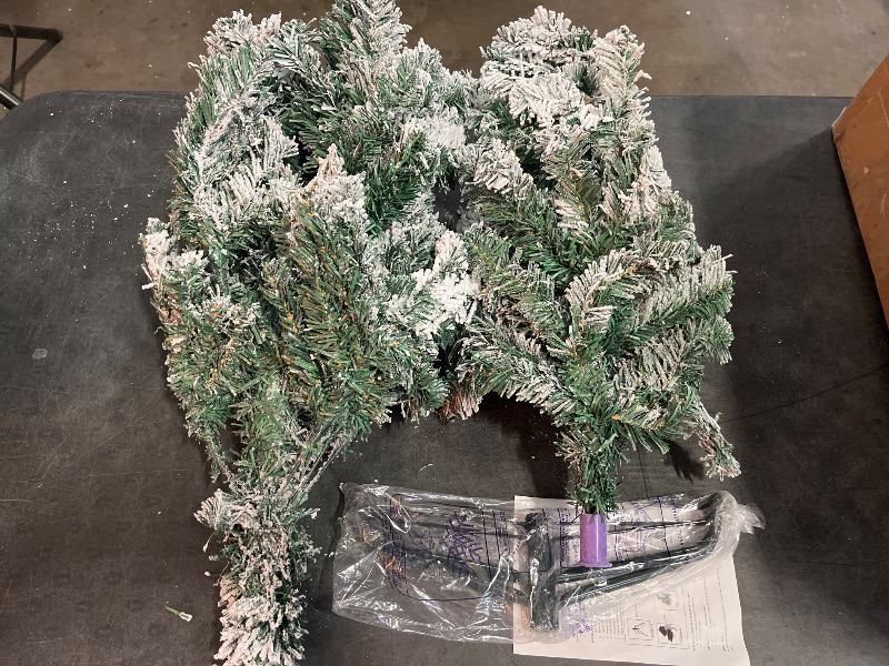 Photo 1 of 7 Foot Pre- LED Flocked Christmas Tree Holiday Decor with 350 Warm White
