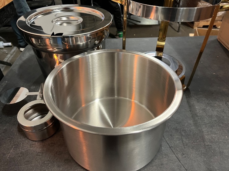 View 3 of 4QT Soup Chafer Stainless Steel Soup Warmer with Notched Lid and Fuel Holder Marmite Food Warmer Soup for Buffets, Catering, Parties, Banquets (4L/4.2Qt)