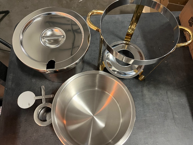 View 2 of 4QT Soup Chafer Stainless Steel Soup Warmer with Notched Lid and Fuel Holder Marmite Food Warmer Soup for Buffets, Catering, Parties, Banquets (4L/4.2Qt)