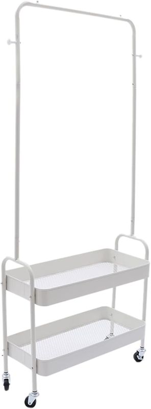 Photo 1 of 2 in 1 Garment Rack,Clothing Rack with 2 Tier Storage Basket and Wheel,Freestanding Clothes Rack for Home Bedroom Laundry Small Place Entryway, White