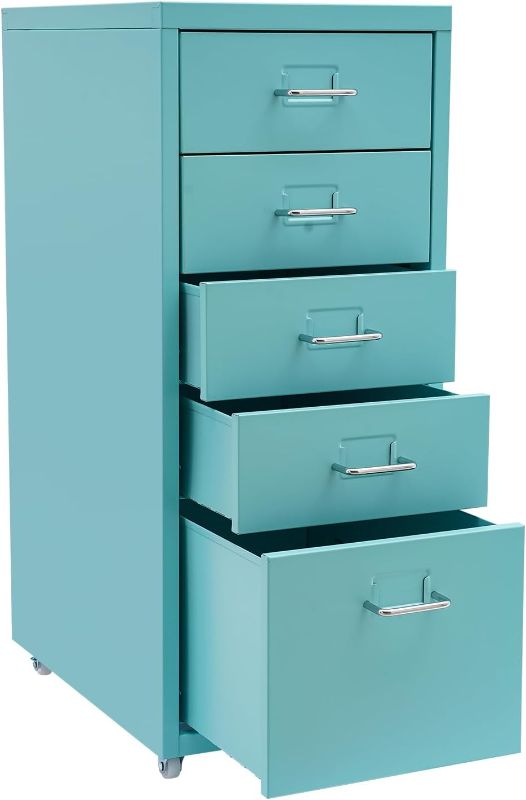 Photo 1 of Rolling File Cabinet 5 Drawers Metal Filing Cabinets for Home Office, Under Desk Storage Cabinet with Wheels, Utility Craft Cart (Blue)
