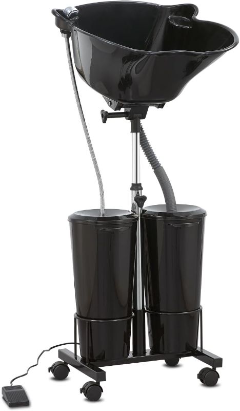 Photo 1 of Portable Shampoo Bowl with Electric Pump (Pack of 1) | Adjustable Basin Height, Dual-Bucket Design with Drain Hoses | Home & Barber Use |
