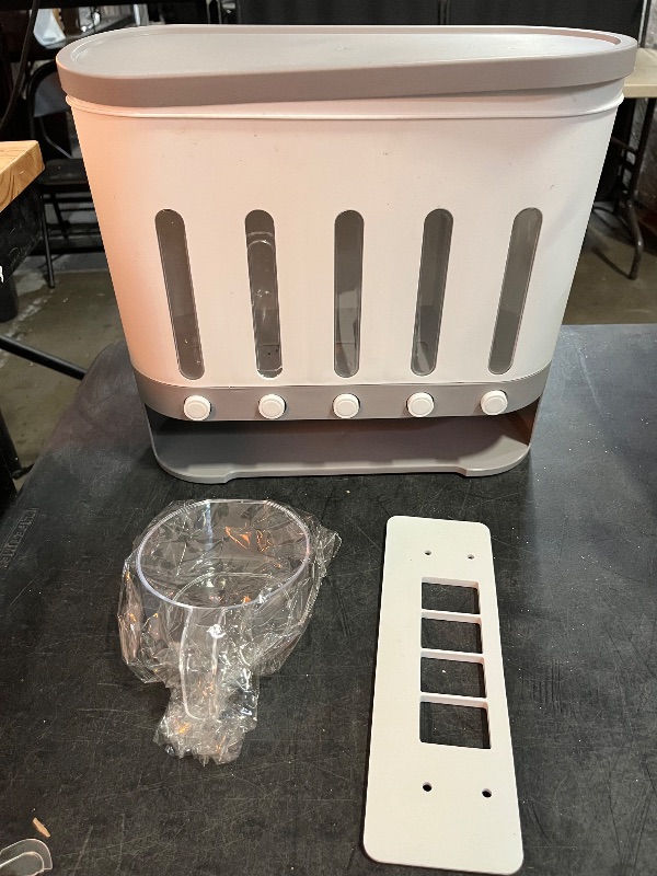 Photo 1 of 23 Pounds Dry Food Dispenser Wall Mount Dry Food Dispenser, 5 Grid Countertop Rice Coffee Bean Dispenser Wall Cereal Dispenser Storage Containers for Kitchen
