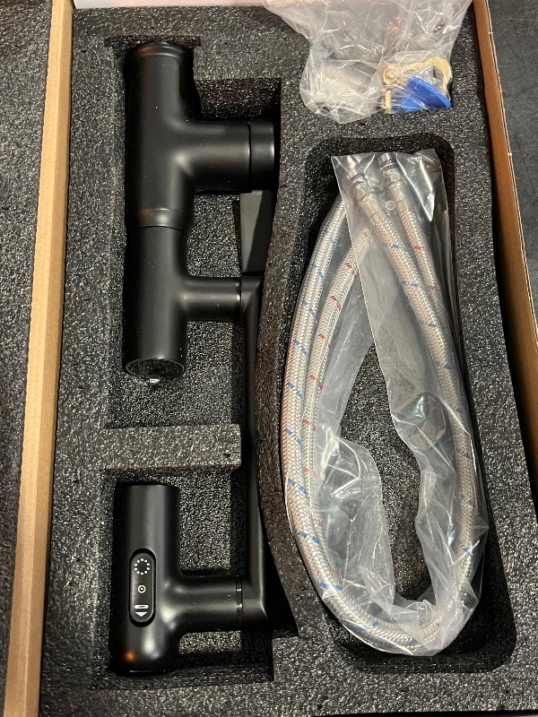 Photo 1 of Lefton Rotatable Bathroom Faucet with Temperature Display in Fahrenheit (Batteries-Free), 3 Water Outlet Modes, Matte Black, BF2204-3
