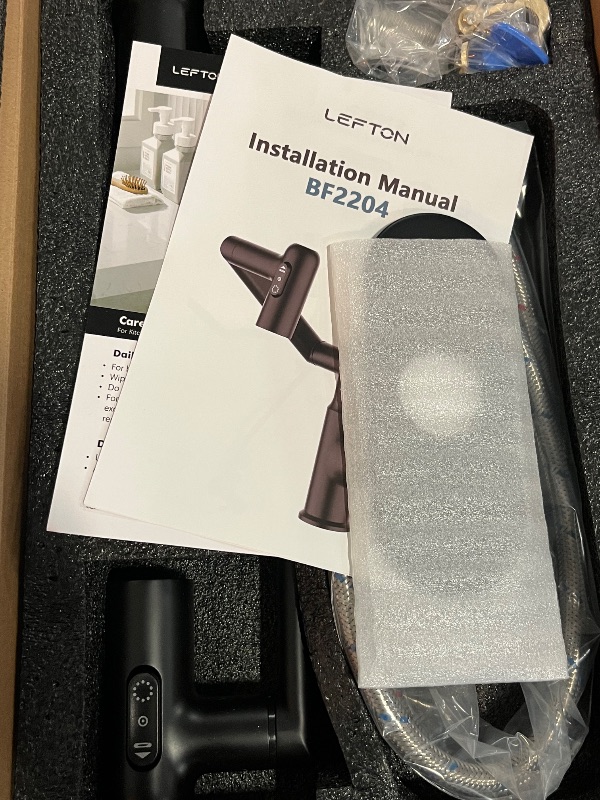 Photo 1 of Lefton Rotatable Bathroom Faucet with Temperature Display in Fahrenheit (Batteries-Free), 3 Water Outlet Modes, Matte Black, BF2204-3
