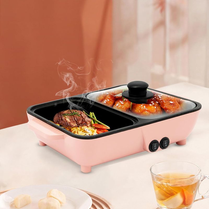 Photo 1 of 2 in 1 Electric Hot Pot with Grill, Non-Stick Electric Hot Pot and Frying Pan Fast Heating Baking Pan Multifunctional Nonstick Griddle for BBQ, Steaks, Noodles & More
