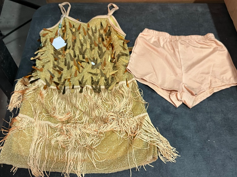 Photo 1 of (S) LOLANTA 2Pcs Girls Sequin Fringe Dress, Salsa Cha Cha Tassel Latin Dance Dress & Shorts, Adjustable Spaghetti Strap 5-13 Yrs
